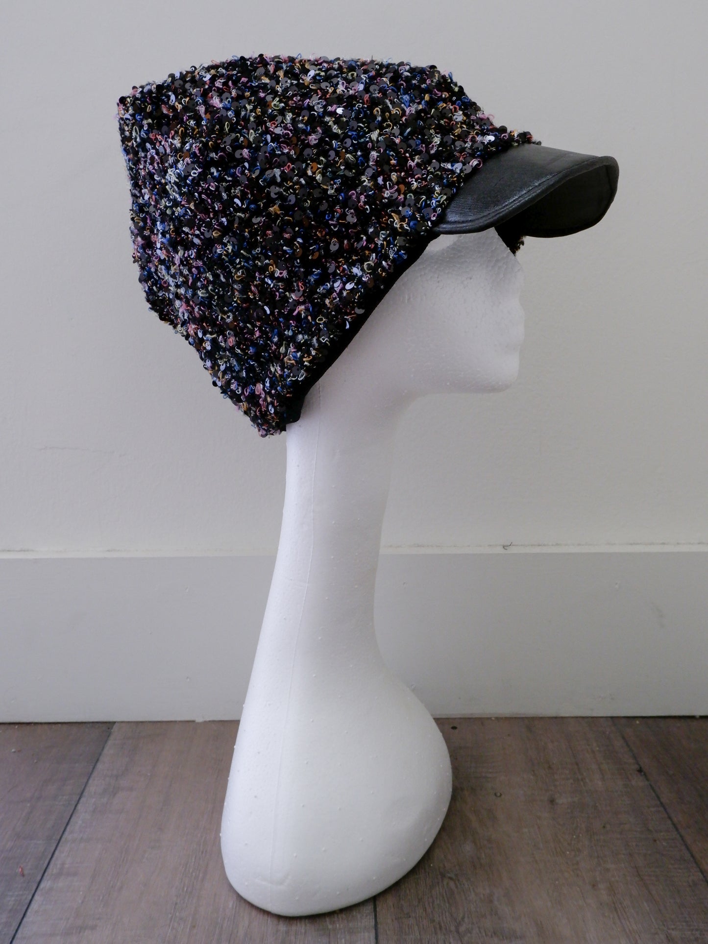 Dark Sequin Tweed Beanie Cap
