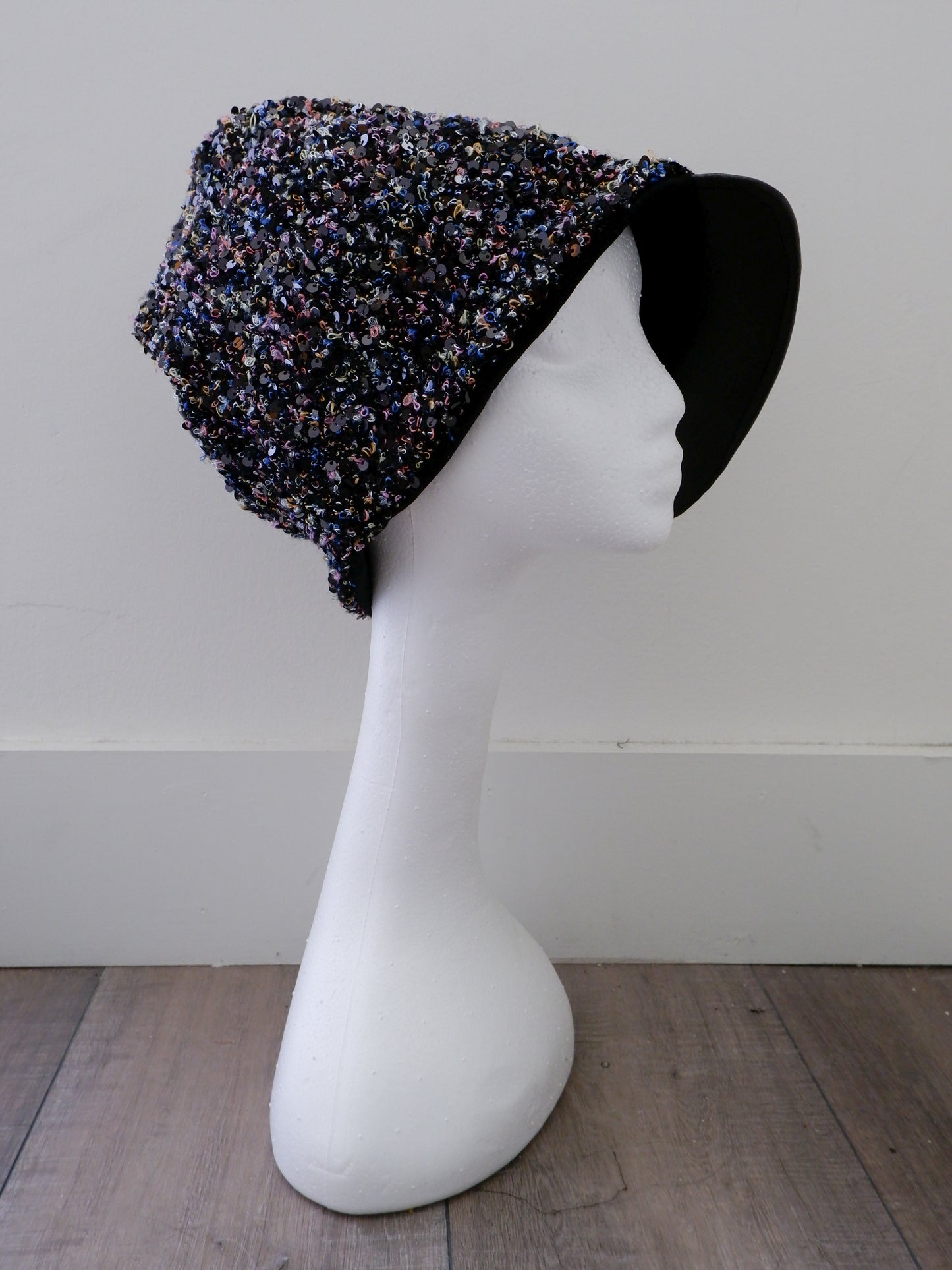 Dark Sequin Tweed Beanie Cap
