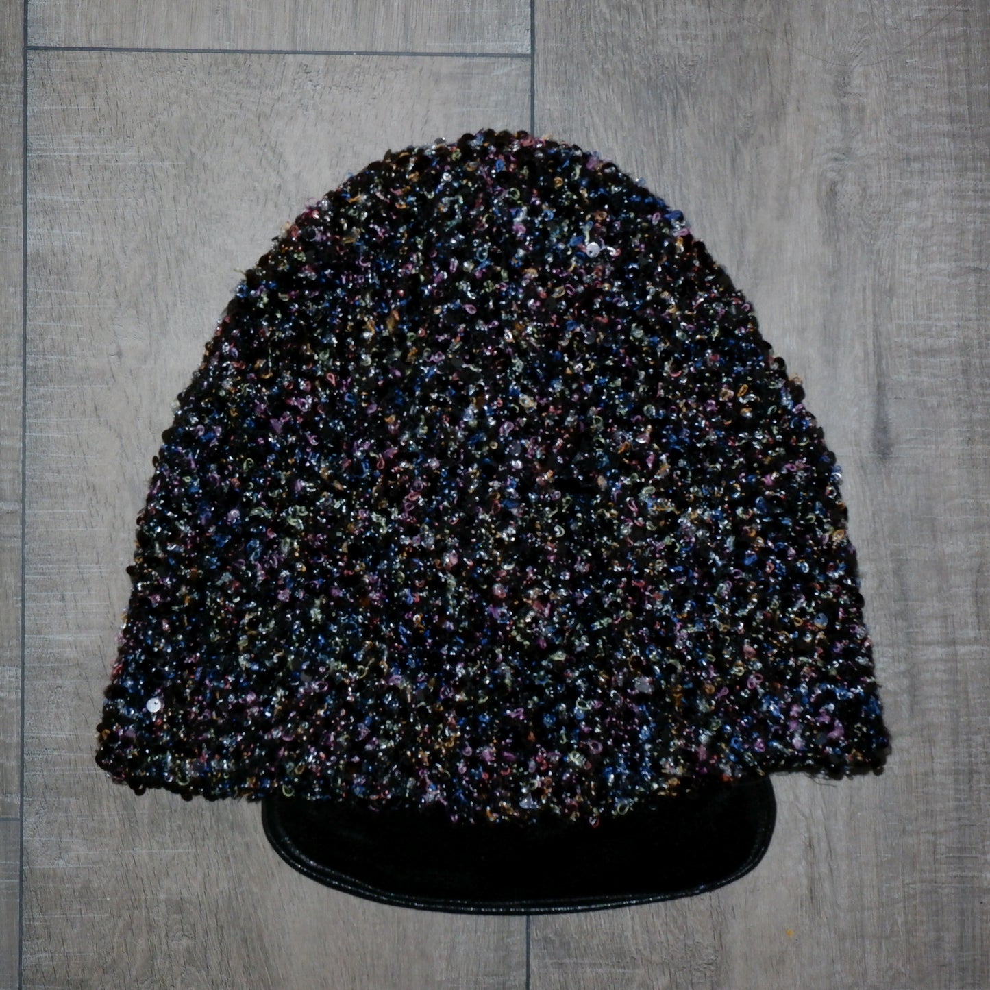 Dark Sequin Tweed Beanie Cap
