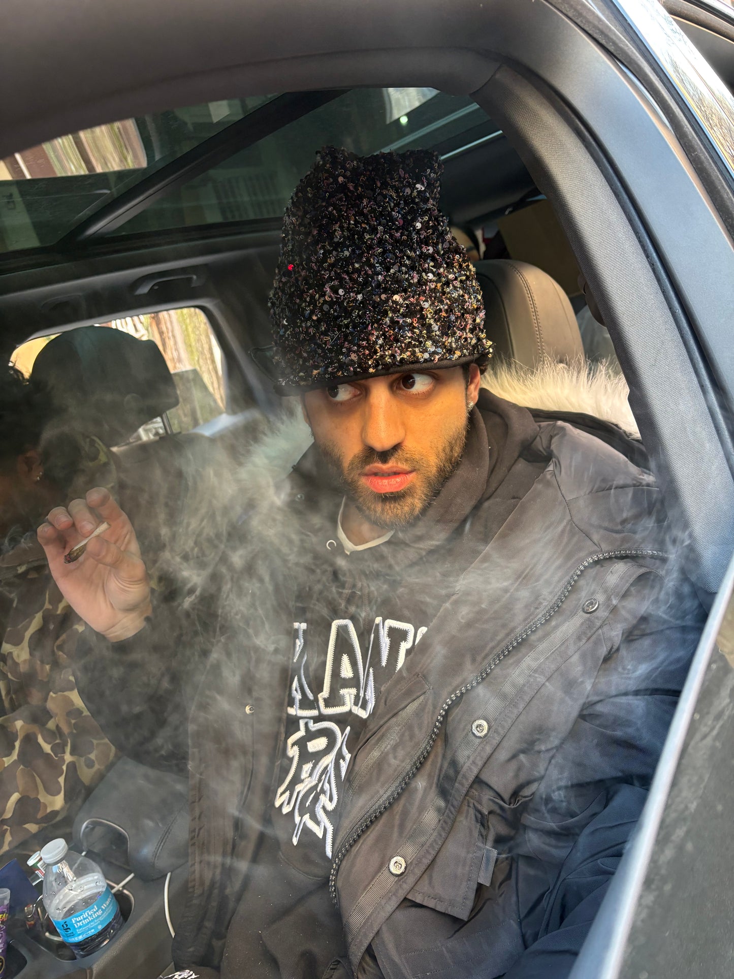 Dark Sequin Tweed Beanie Cap